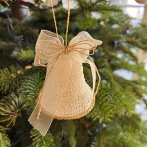 Lot of 5 handmade cotton string Christmas bells / Christmas tree ornaments